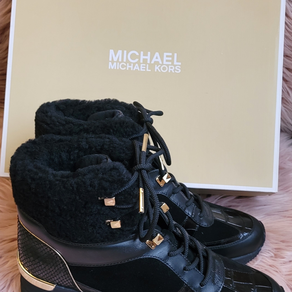 Michael Kors Black and Gold High-Top Sneakers